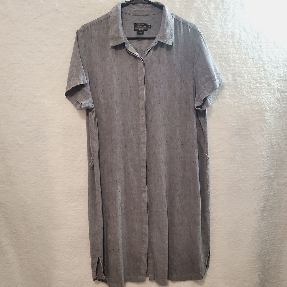 Pendleton Linen Blend Button Down Dress Size 14 - Picture 3 of 16